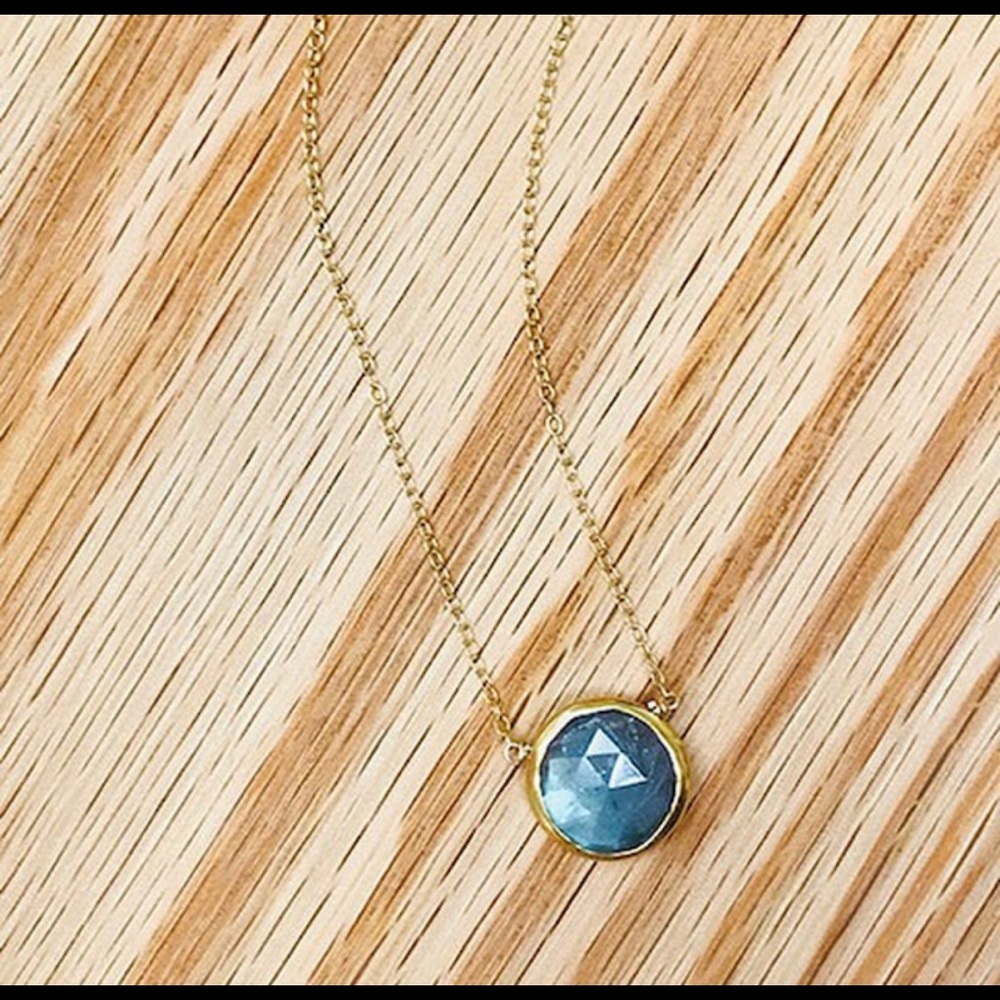 Real Labradorite Round Bezel 24kGold Vermeil Neckl - Picture 4 of 4